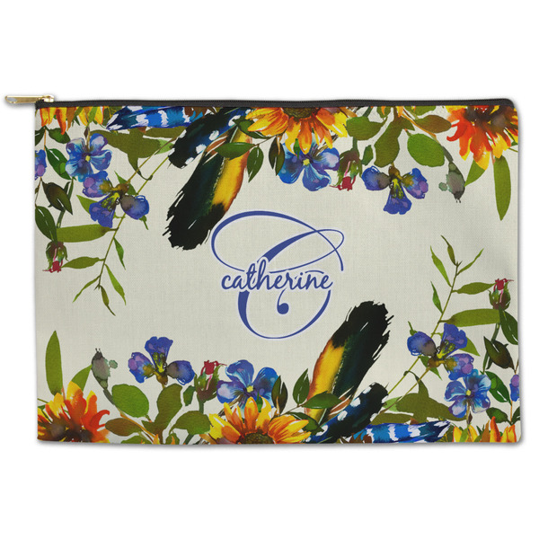 Custom Sunflowers Zipper Pouch - Large - 12.5"x8.5" (Personalized)