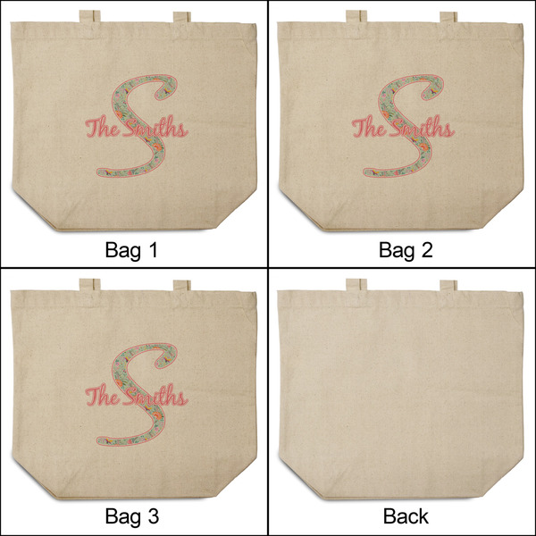 Exquisite Chintz 3 Reusable Cotton Grocery Bags - Front & Back View