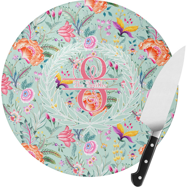 Custom Exquisite Chintz Round Glass Cutting Board - Small (Personalized)