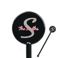 Exquisite Chintz 5.5" Round Plastic Stir Sticks - Black - Single Sided (Personalized)