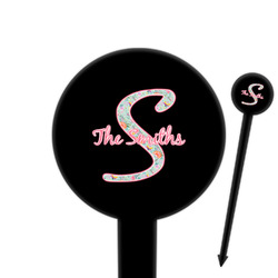 Exquisite Chintz 6" Round Plastic Food Picks - Black - Single Sided (Personalized)