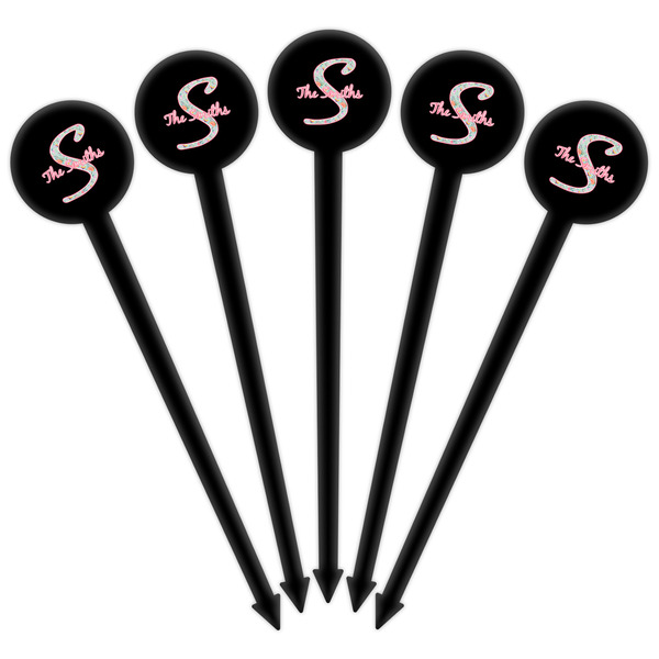 Exquisite Chintz Black Plastic 6" Food Pick - Round - Fan View