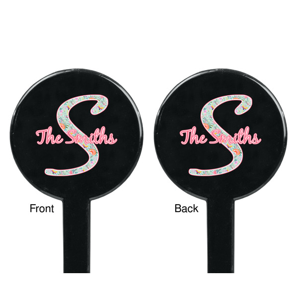Exquisite Chintz Black Plastic 7" Stir Stick - Double Sided - Round - Front & Back