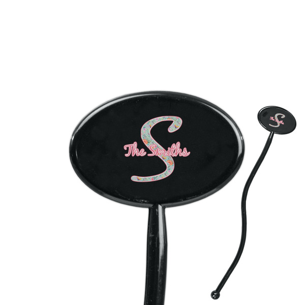 Custom Exquisite Chintz 7" Oval Plastic Stir Sticks - Black - Single Sided (Personalized)