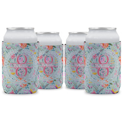 Exquisite Chintz Can Cooler (12 oz) - Set of 4 w/ Name and Initial