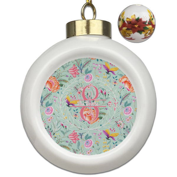 Custom Exquisite Chintz Ceramic Ball Ornaments - Poinsettia Garland (Personalized)