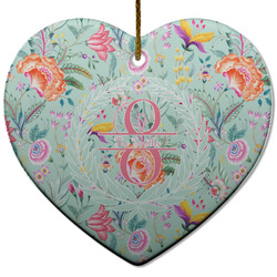 Exquisite Chintz Heart Ceramic Ornament w/ Name and Initial