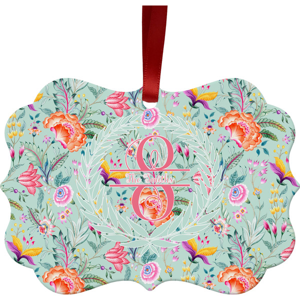 Custom Exquisite Chintz Metal Frame Ornament - Double Sided w/ Name and Initial