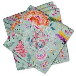 Exquisite Chintz Cloth Cocktail Napkins - Set of 4 w/ Name and Initial