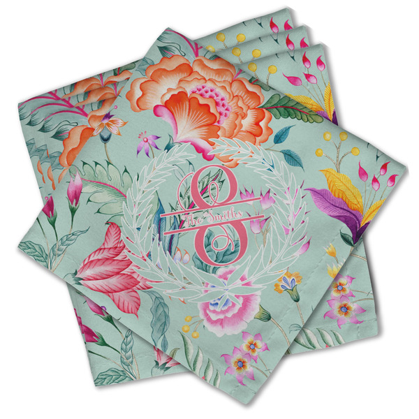 Custom Exquisite Chintz Cloth Cocktail Napkins - Set of 4 w/ Name and Initial