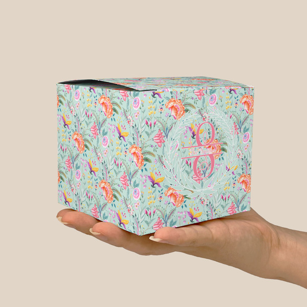 Exquisite Chintz Cube Favor Gift Box - On Hand - Scale View