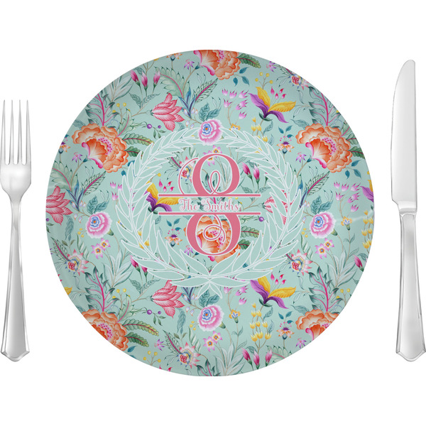Custom Exquisite Chintz 10" Glass Lunch / Dinner Plates - Single or Set (Personalized)