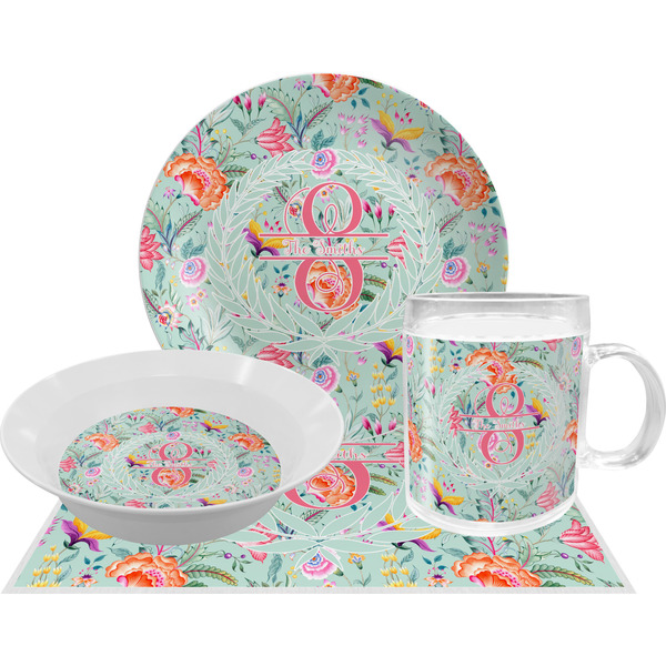 Custom Exquisite Chintz Dinner Set - Single 4 Pc Setting w/ Name and Initial