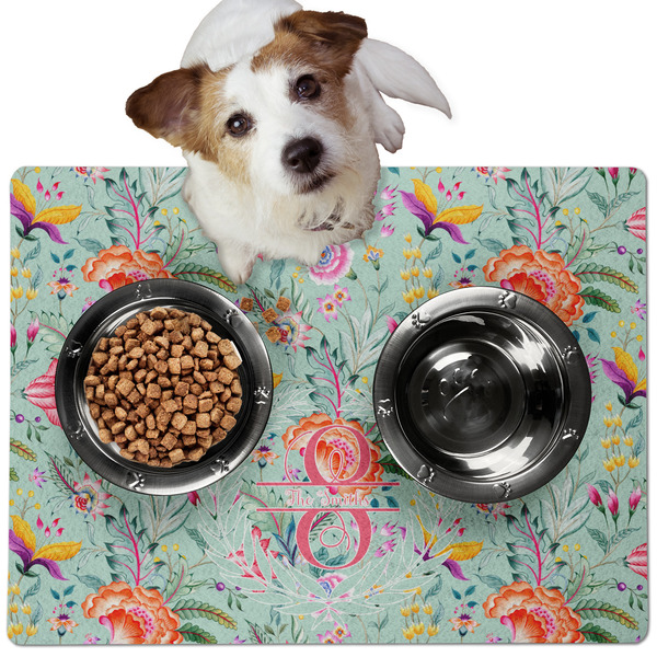 Custom Exquisite Chintz Dog Food Mat - Medium w/ Name and Initial
