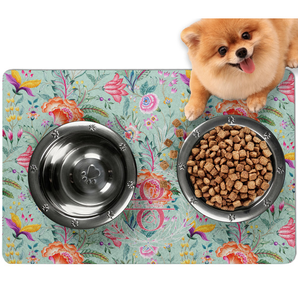 Custom Exquisite Chintz Dog Food Mat - Small w/ Name and Initial