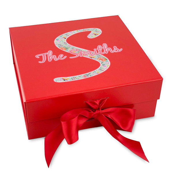 Custom Exquisite Chintz Gift Box with Magnetic Lid - Red (Personalized)