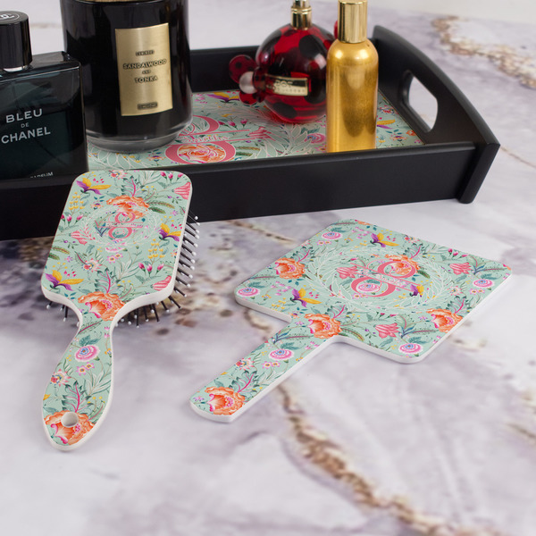 Exquisite Chintz Hair Brush and Hand Mirror - Bathroom Scene