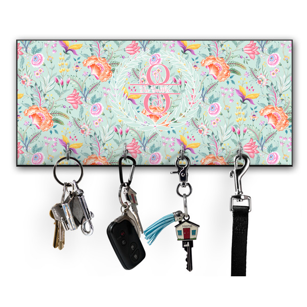 Custom Exquisite Chintz Key Hanger w/ 4 Hooks w/ Name and Initial