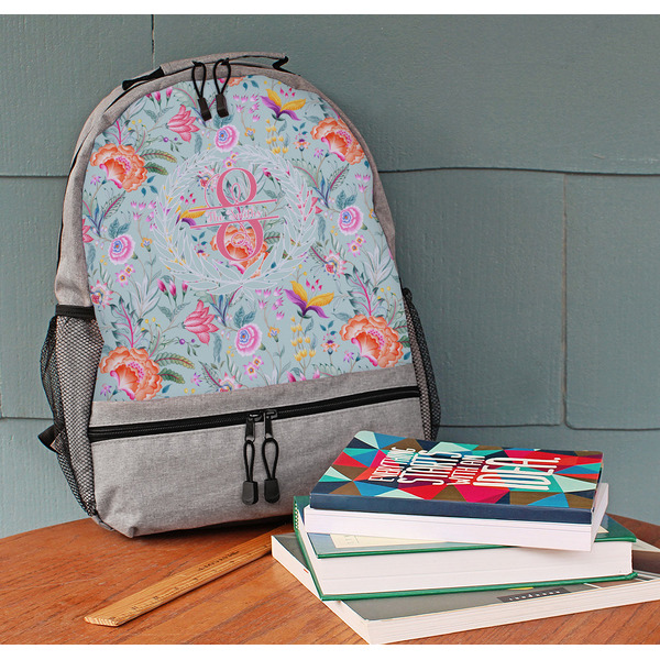 Exquisite Chintz Large Backpack - Gray - On Desk