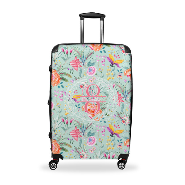 Custom Exquisite Chintz Suitcase - 28" Large - Checked w/ Name and Initial
