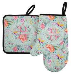 Exquisite Chintz Left Oven Mitt & Pot Holder Set w/ Name and Initial