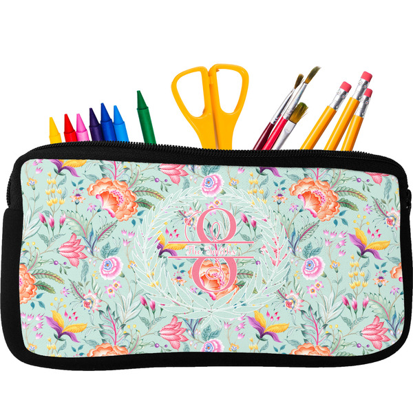 Custom Exquisite Chintz Neoprene Pencil Case - Small w/ Name and Initial