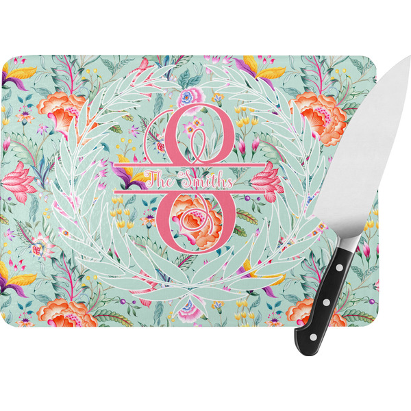 Custom Exquisite Chintz Rectangular Glass Cutting Board - Large - 15.25"x11.25" w/ Name and Initial