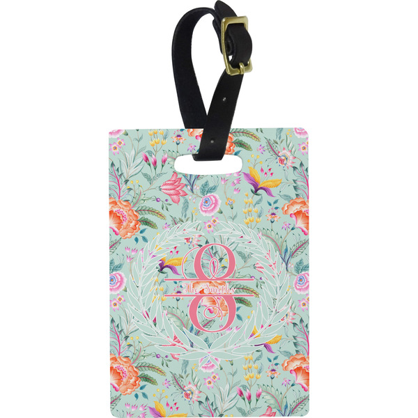 Custom Exquisite Chintz Plastic Luggage Tag - Rectangular w/ Name and Initial