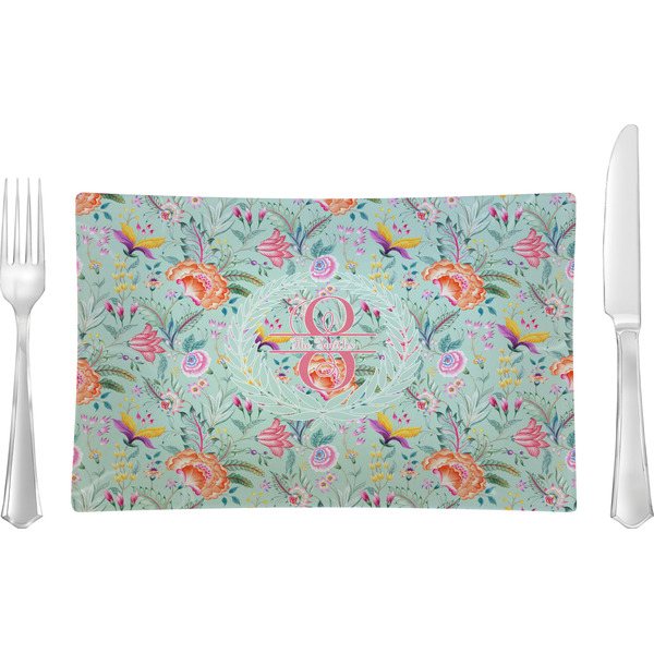 Custom Exquisite Chintz Rectangular Glass Lunch / Dinner Plate - Single or Set (Personalized)