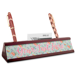 Exquisite Chintz Red Mahogany Nameplate with Business Card Holder (Personalized)