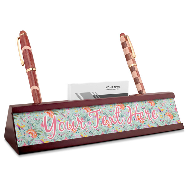 Custom Exquisite Chintz Red Mahogany Nameplate with Business Card Holder (Personalized)