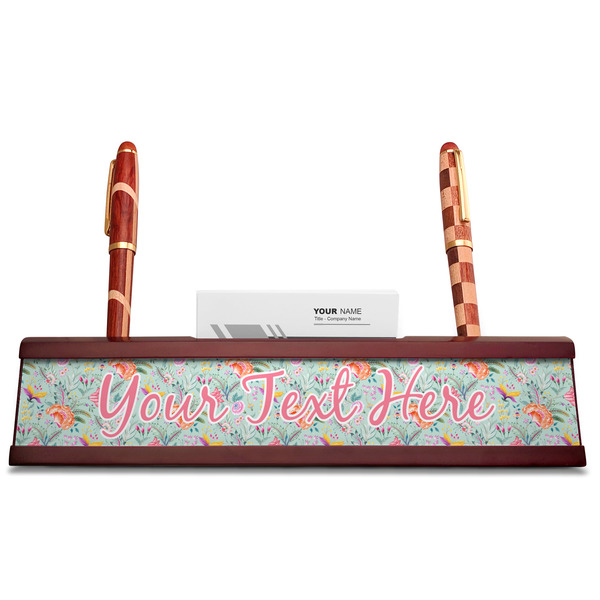 Exquisite Chintz Red Mahogany Nameplates with Business Card Holder - Straight
