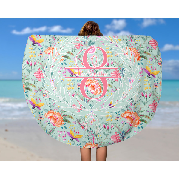 Exquisite Chintz Round Beach Towel - In Use