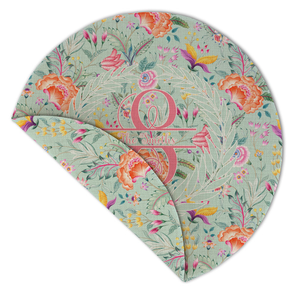 Exquisite Chintz Round Linen Placemats - Front (folded corner double sided)