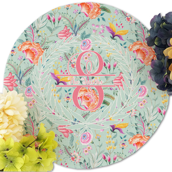 Exquisite Chintz Round Linen Placemats - Front (w flowers)