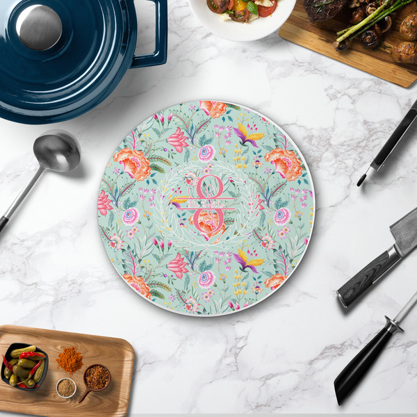 Exquisite Chintz Round Stone Trivet - In Context View