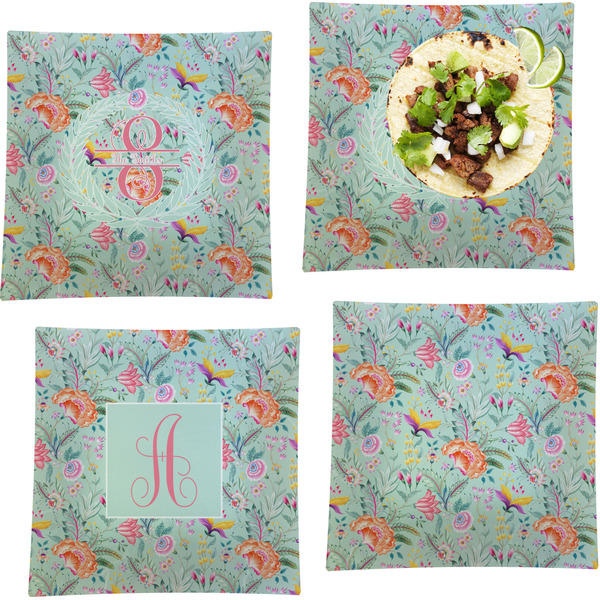 Custom Exquisite Chintz Set of 4 Glass Square Lunch / Dinner Plate 9.5" (Personalized)