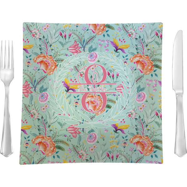 Custom Exquisite Chintz 9.5" Glass Square Lunch / Dinner Plate- Single or Set of 4 (Personalized)