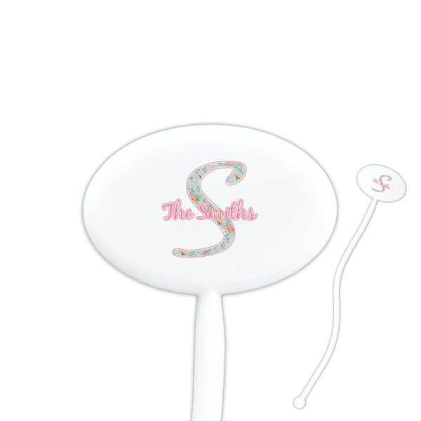 Custom Exquisite Chintz 7" Oval Plastic Stir Sticks - White - Single Sided (Personalized)