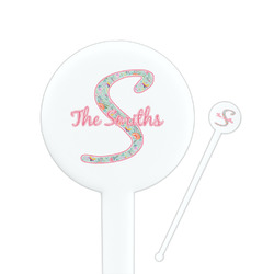 Exquisite Chintz 7" Round Plastic Stir Sticks - White - Double Sided (Personalized)