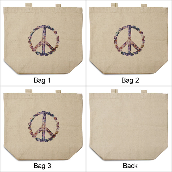 Tie Dye 3 Reusable Cotton Grocery Bags - Front & Back View