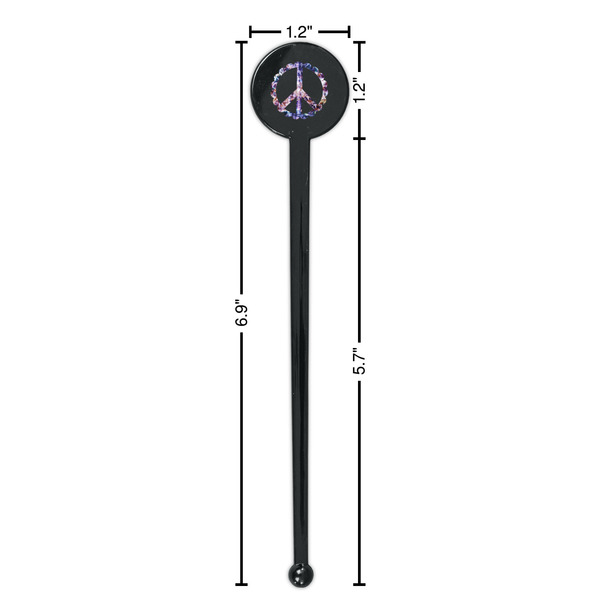 Tie Dye Black Plastic 7" Stir Stick - Round - Dimensions