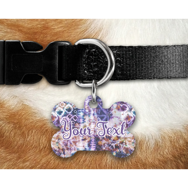 Tie Dye Bone Shaped Dog Tag on Collar & Dog