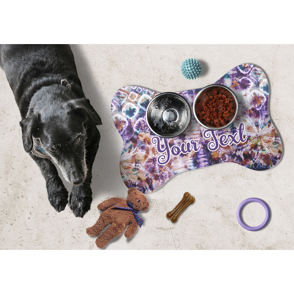 Tie Dye Bone Shaped Mat w/ Food & Water