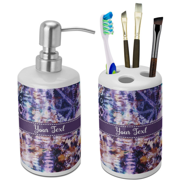 Custom Tie Dye Ceramic Bathroom Accessories Set (Personalized)