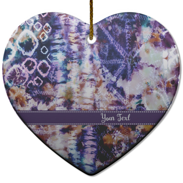 Custom Tie Dye Heart Ceramic Ornament w/ Name or Text
