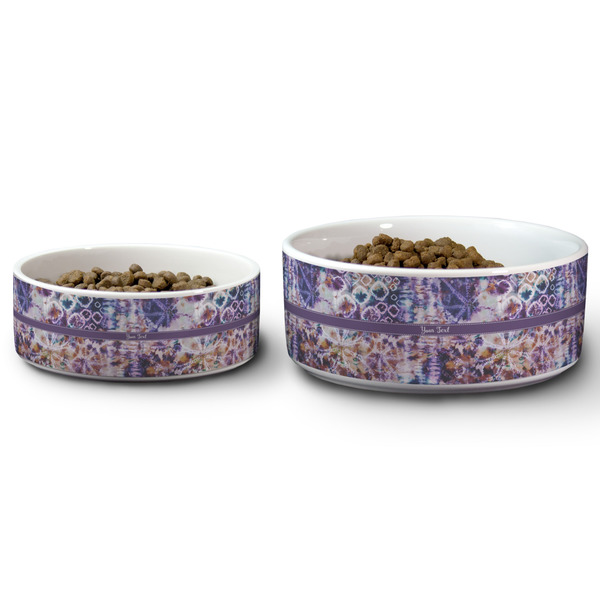 Tie Dye Ceramic Dog Bowls - Size Comparison