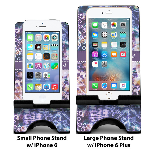 Tie Dye Compare Phone Stand Sizes - with iPhones