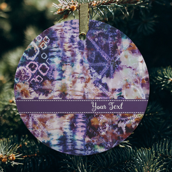 Tie Dye Frosted Glass Ornament - Round (Lifestyle)