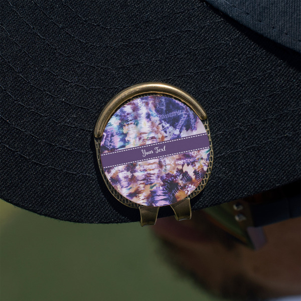 Tie Dye Golf Ball Marker Hat Clip - Gold - On Hat